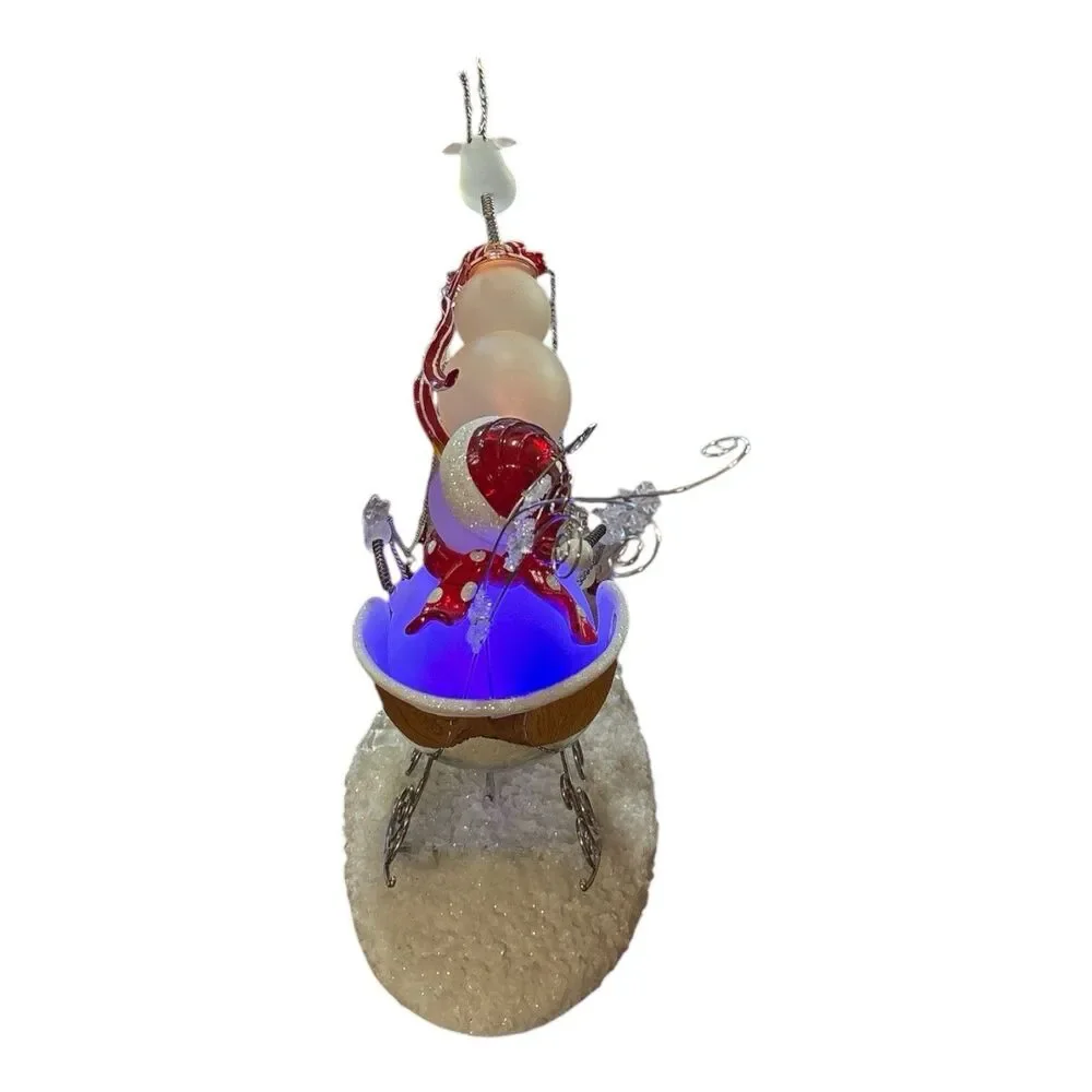 Light-Up Snowman Sleigh with Acrylic Reindeer Holiday Figurine